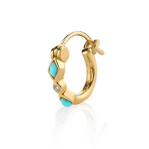 Kids Collection Gold Turquoise & Diamond Bezel Huggie Hoops - Sydney Evan Fine Jewelry