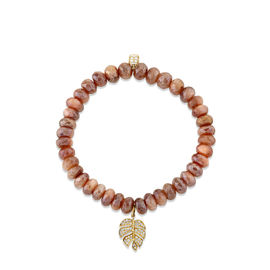 Gold & Diamond Medium Monstera Leaf on Moonstone - Sydney Evan Fine Jewelry