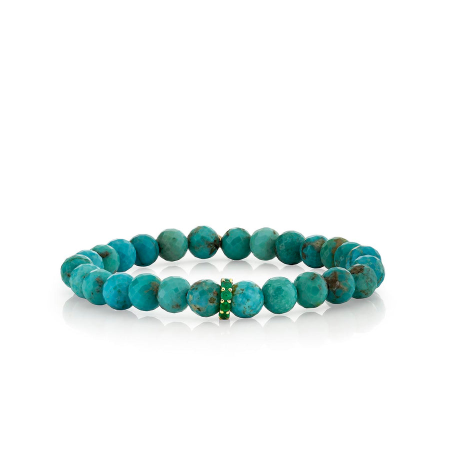Men's Collection Gold & Emerald Rondelle on Turquoise - Sydney Evan Fine Jewelry