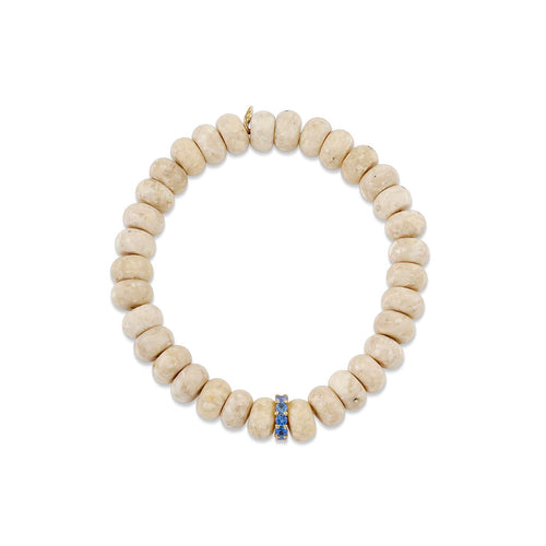 Gold & Sapphire Rondelle on Cream Jasper