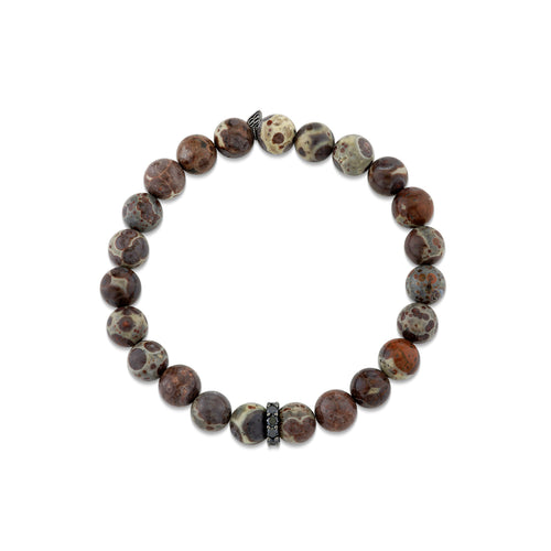 Men's Collection Rhodium & Black Diamond Rondelle on Jasper