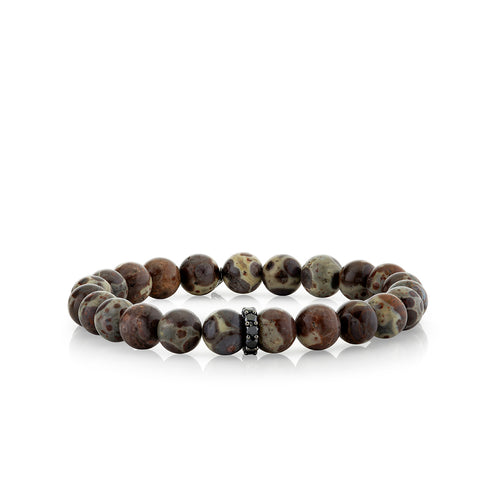 Men's Collection Rhodium & Black Diamond Rondelle on Jasper