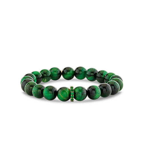 Gold & Emerald Rondelle on Green Tiger Eye