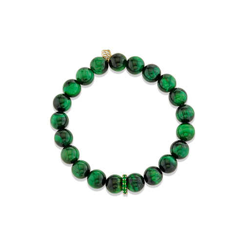 Gold & Emerald Rondelle on Green Tiger Eye