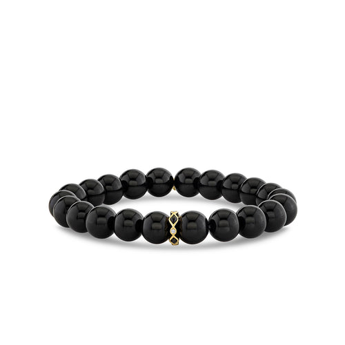 Gold & Diamond 8mm Onyx Bezel Rondelle on Onyx