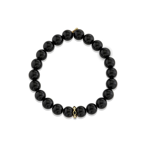 Gold & Diamond 8mm Onyx Bezel Rondelle on Onyx