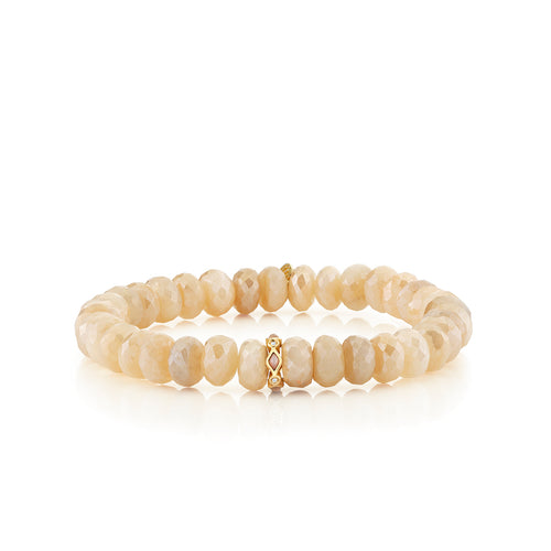 Gold, Diamond & Pink Opal Rondelle on Moonstone