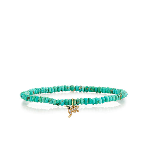 Gold, Diamond & Sapphire Tiny Hummingbird on Turquoise