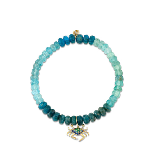 Gold, Blue Diamond, Sapphire & Emerald Large Crab on Shade Apatite