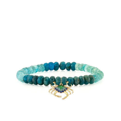 Gold, Blue Diamond, Sapphire & Emerald Large Crab on Shade Apatite