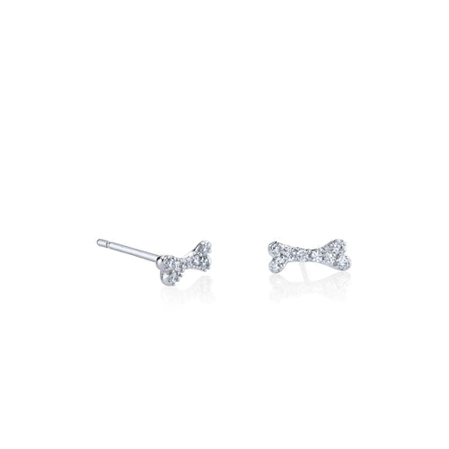 Gold & Diamond Tiny Dog Bone Stud