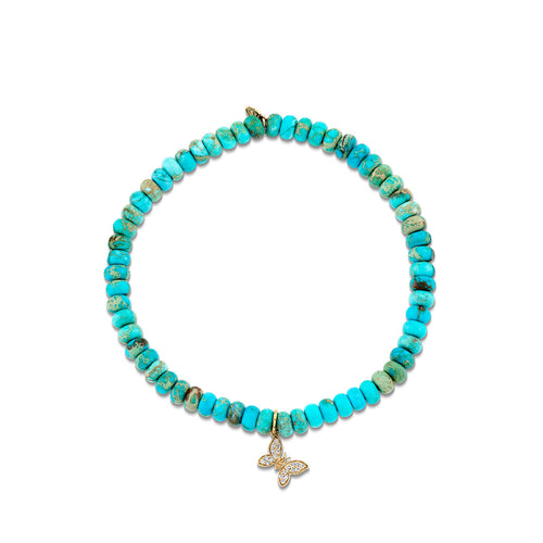 Gold & Diamond Tiny Pave Butterfly on Turquoise