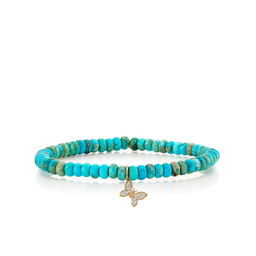 Gold & Diamond Tiny Pave Butterfly on Turquoise