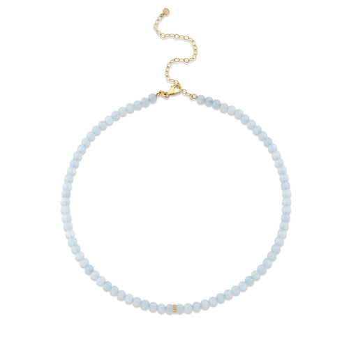 Gold & Diamond Rondelle Aquamarine Necklace