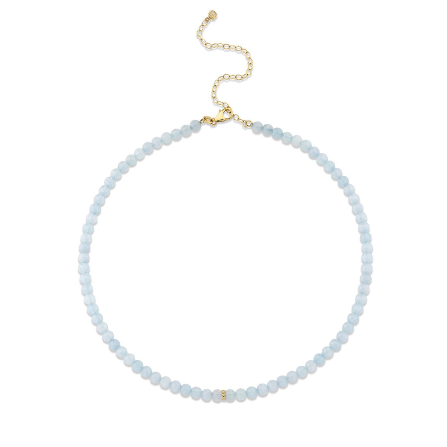 Gold & Diamond Rondelle Aquamarine Necklace - Sydney Evan Fine Jewelry