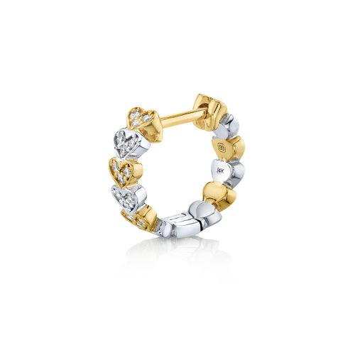 Two Tone Gold & Diamond Heart Eternity Huggie Hoops