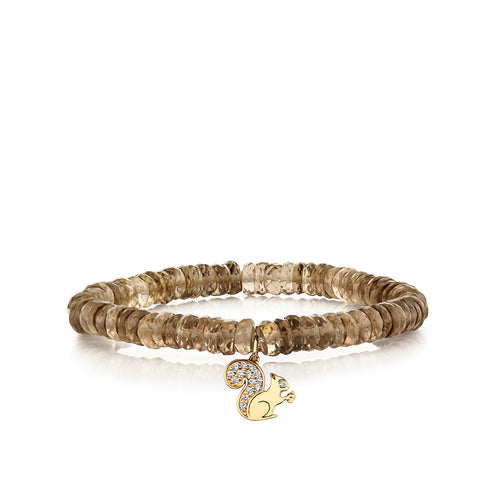 Gold & Diamond Small Squirrel on Smokey Quartz