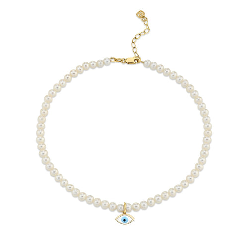 Gold & Enamel Eye Pearl Anklet