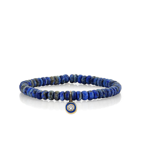 Men's Collection Gold & Diamond Single Stone Enamel on Lapis