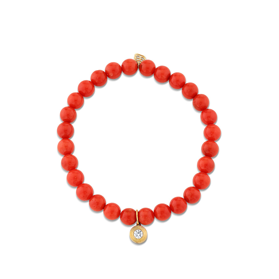 Gold & Diamond Fluted Single Stone on Peach Coral - Sydney Evan Fine Jewelry