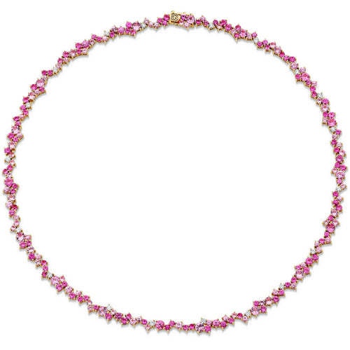 Gold & Diamond Pink Sapphire Cocktail Eternity Necklace