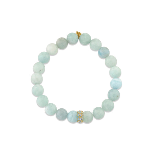 Gold & Diamond Marquise Eye Rondelle on Aquamarine