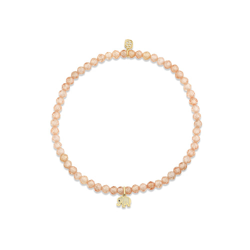 Gold & Enamel Mini Elephant on Beige Zircon