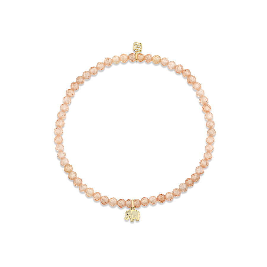 Gold & Enamel Mini Elephant on Beige Zircon