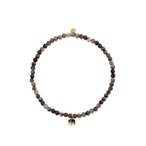 Gold & Enamel Mini Elephant on Ethiopian Opal