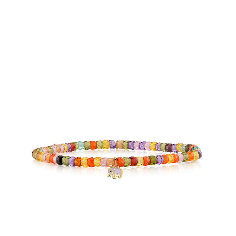 Gold & Enamel Mini Elephant on Multicolor Zircon