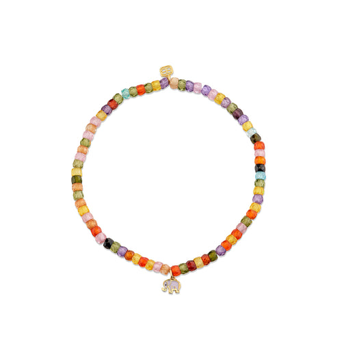 Gold & Enamel Mini Elephant on Multicolor Zircon