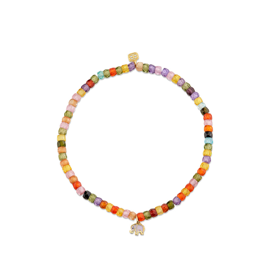 Gold & Enamel Mini Elephant on Multicolor Zircon