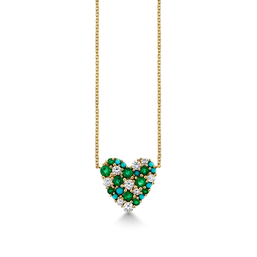 Gold & Diamond Emerald Turquoise Cocktail Heart Necklace - Sydney Evan Fine Jewelry