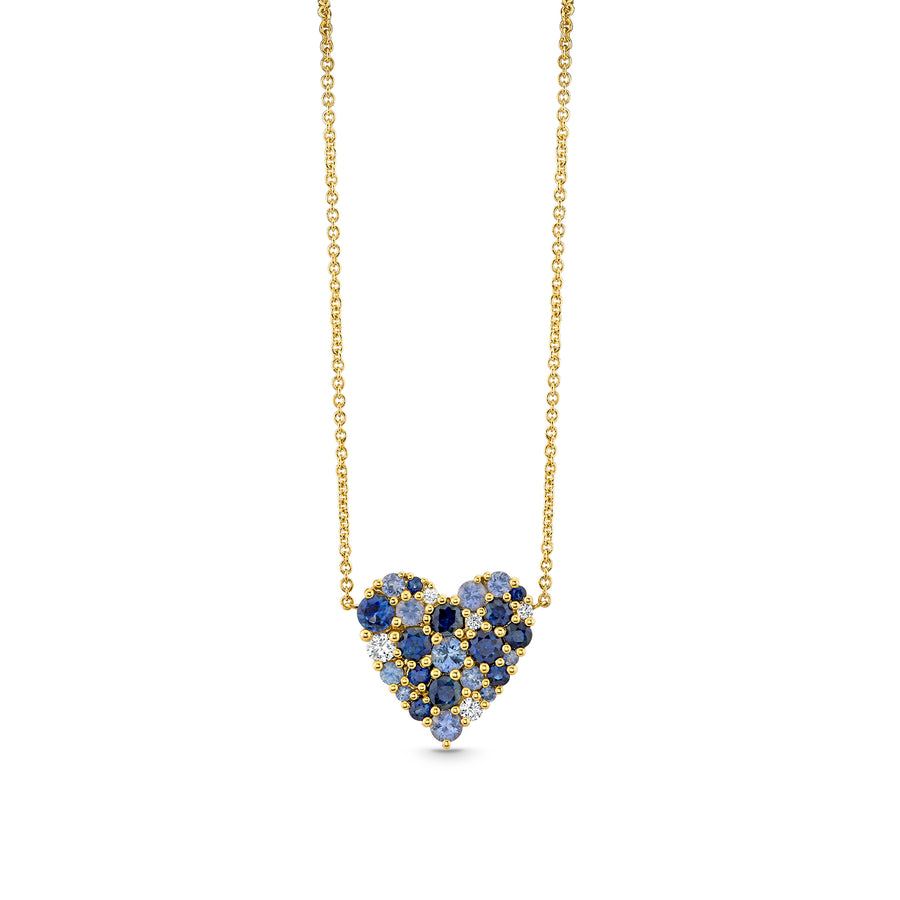 Gold & Diamond Sapphire Cocktail Heart Necklace - Sydney Evan Fine Jewelry