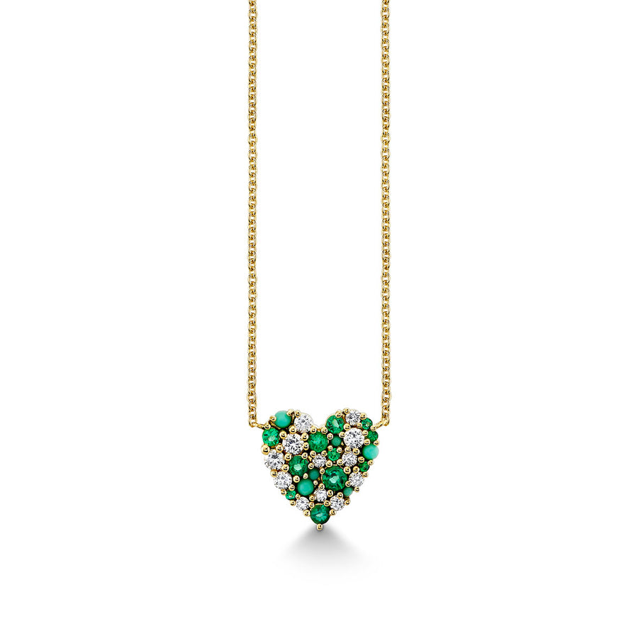 Gold & Diamond Emerald Turquoise Small Cocktail Heart Necklace - Sydney Evan Fine Jewelry