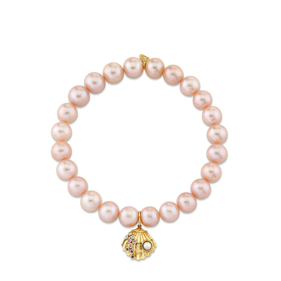 Gold & Sapphire Ombre Clam Shell on Rose Pearls - Sydney Evan Fine Jewelry