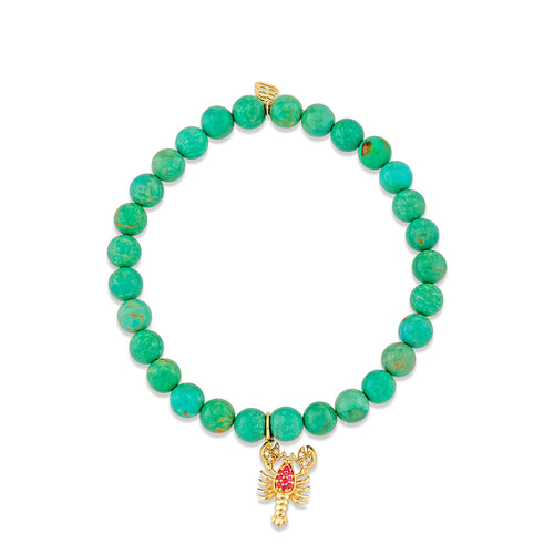 Gold Diamond & Ruby Lobster on Turquoise