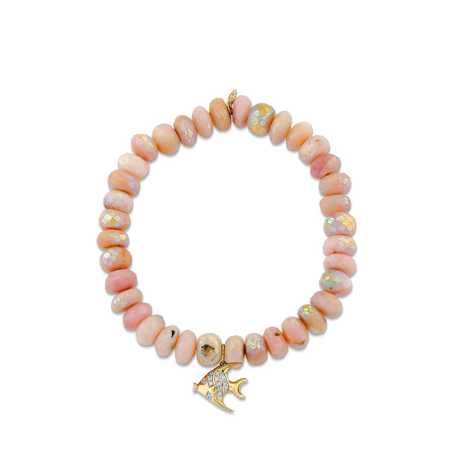 Gold & Diamond Angelfish on AB Pink Opal - Sydney Evan Fine Jewelry