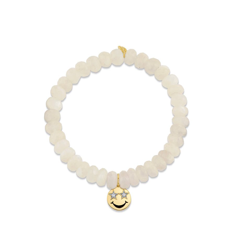 Gold & Diamond Star Eyes Happy Face Charm on Moonstone - Sydney Evan Fine Jewelry