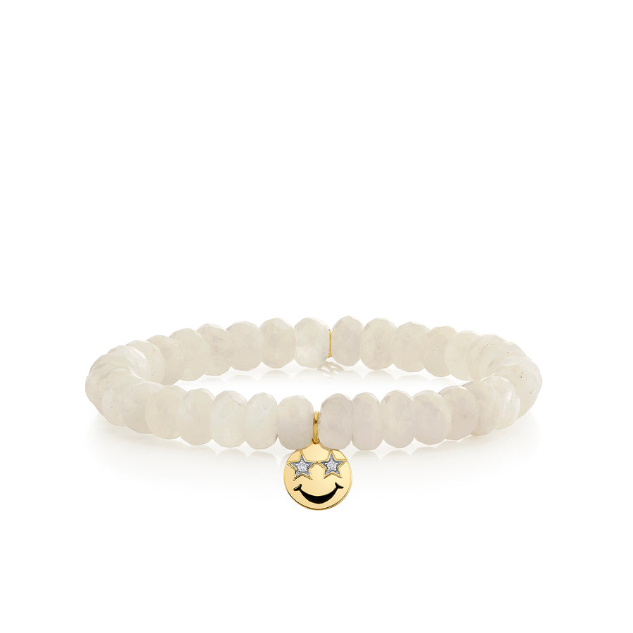 Gold & Diamond Star Eyes Happy Face Charm on Moonstone - Sydney Evan Fine Jewelry