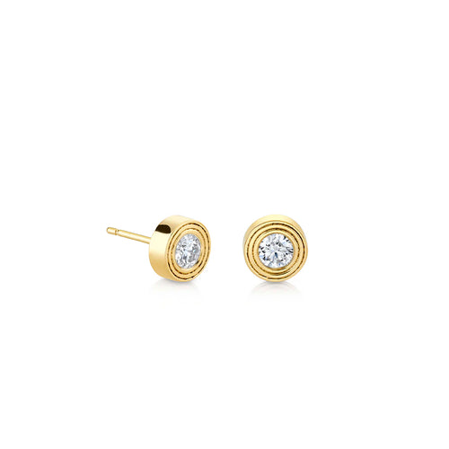 Gold & Diamond Fluted Single Stone Stud