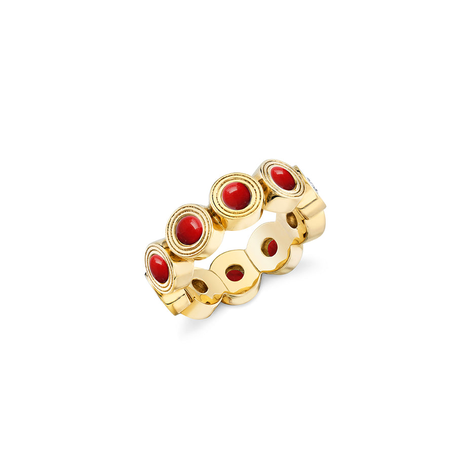 Gold & Red Coral Large Fluted Eternity Ring - Sydney Evan Fine Jewelry