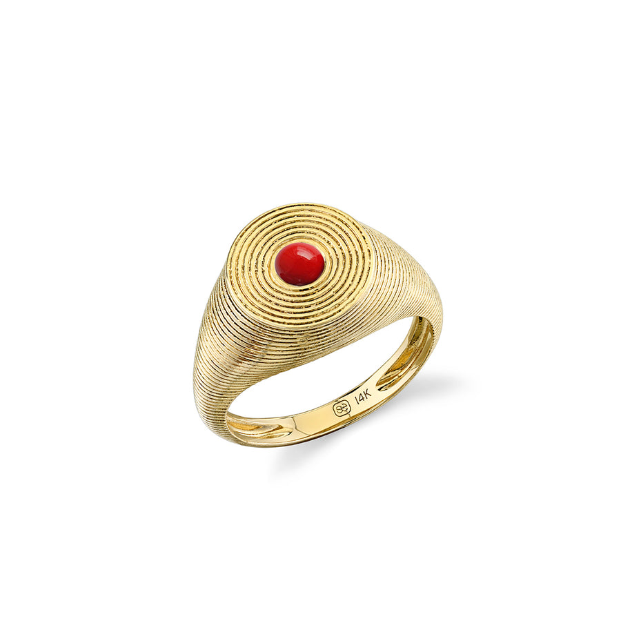 Gold & Red Coral Large Fluted Signet Ring - Sydney Evan Fine Jewelry