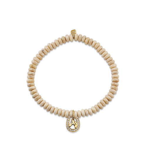 Kids Collection Gold & Diamond Horse Horseshoe on Cream Jasper