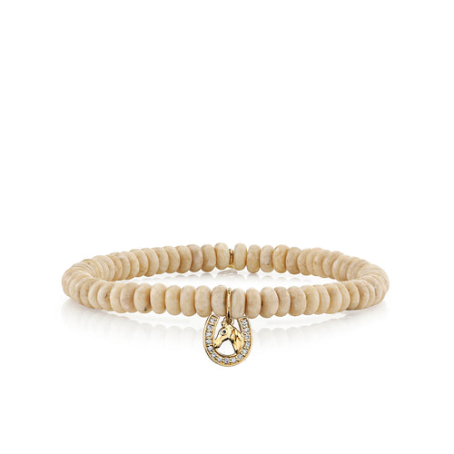 Kids Collection Gold & Diamond Horse Horseshoe on Cream Jasper