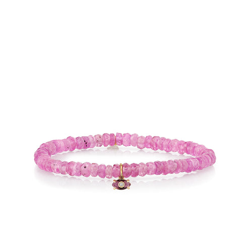 Kids Collection Gold & Diamond Tiny Carved Stone on Pink Sapphire