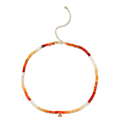 Gold & Diamond Tiny Carved Stone Fire Opal Necklace