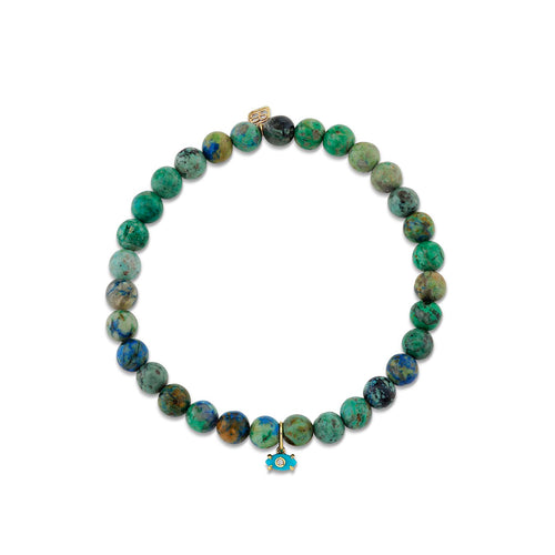 Men's Collection Gold & Diamond Tiny Carved Stone on Chrysocolla