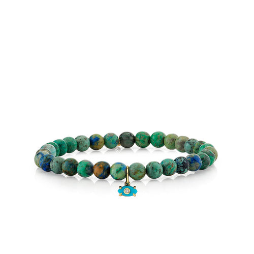 Men's Collection Gold & Diamond Tiny Carved Stone on Chrysocolla