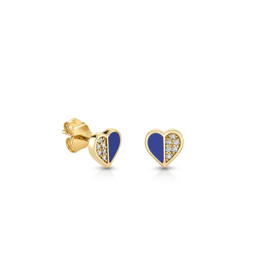 Gold & Diamond Heart With Stone Inlay Stud - Sydney Evan Fine Jewelry